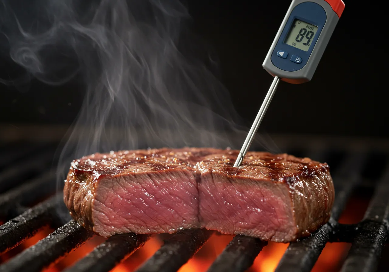 Coleção de equipamentos churrasco essenciais em uma bancada de madeira.