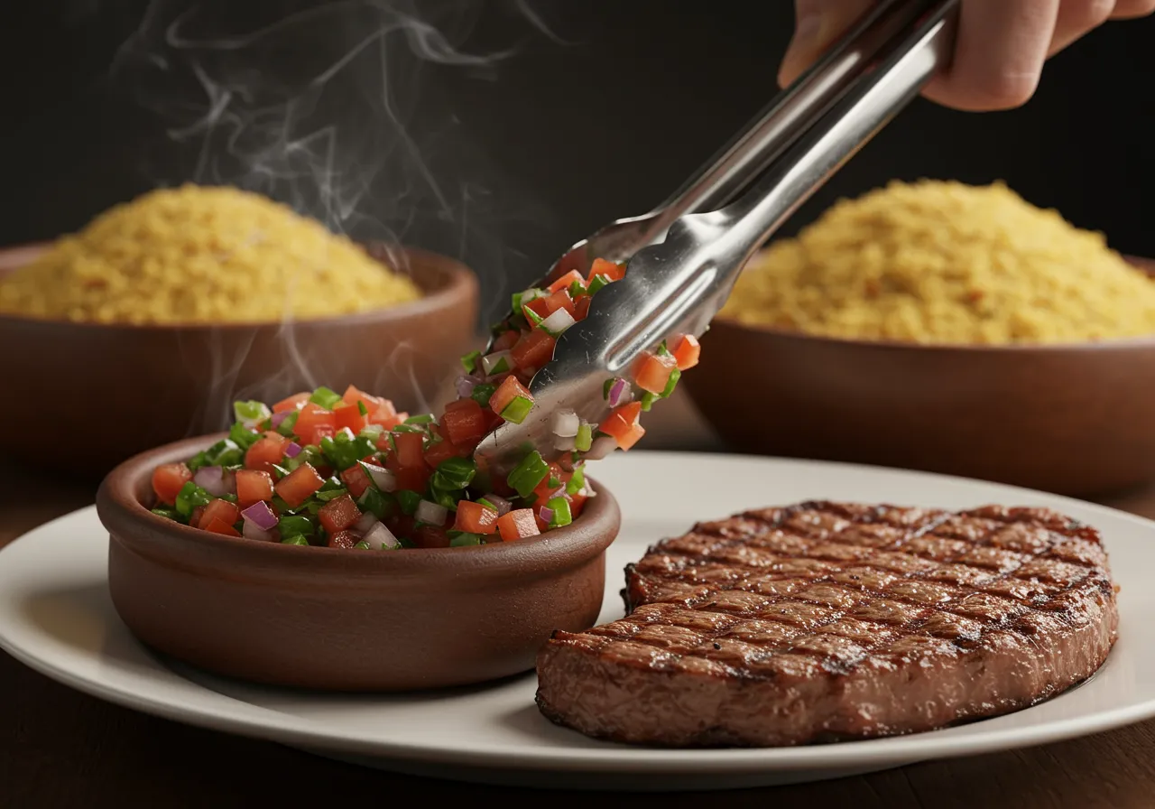 Mesa farta com carnes e diversos acompanhamentos de churrasco essenciais