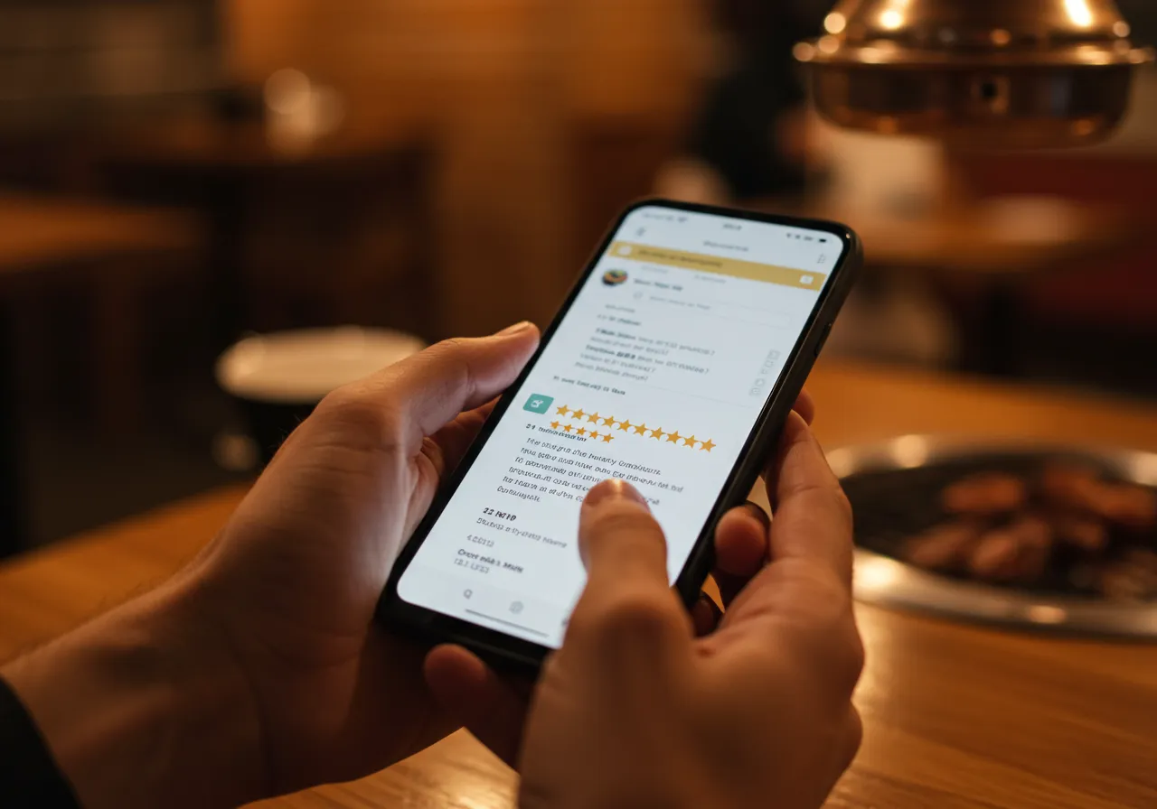 Equipe de uma franquia de churrasco trabalhando para construir a reputação online da franquia