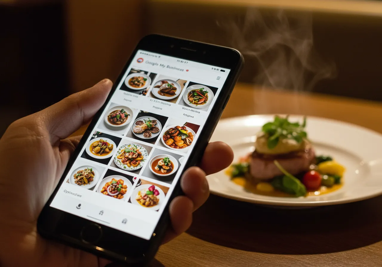Otimização do Google Meu Negócio para franquia de alimentação com fotos de pratos deliciosos