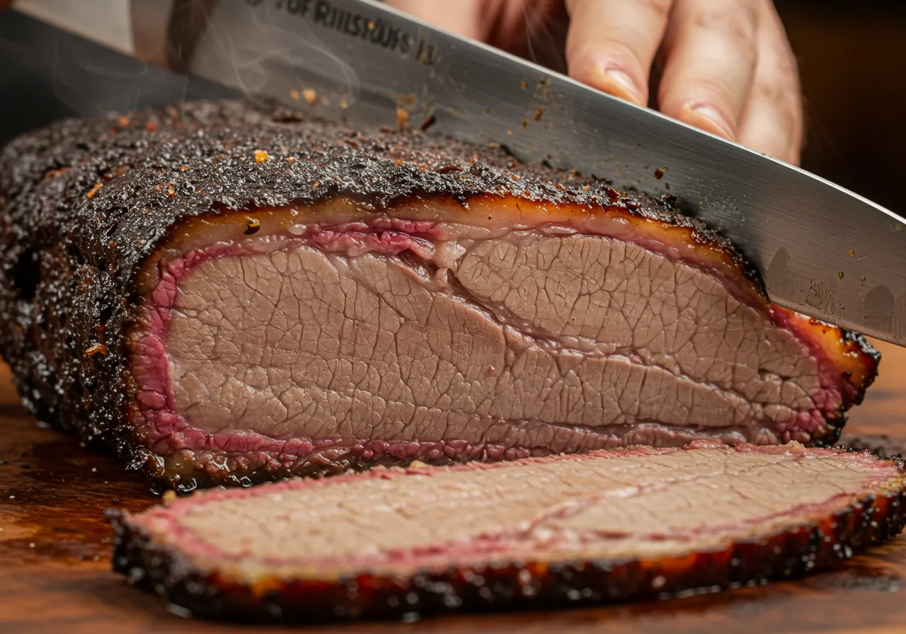 Mestre churrasqueiro preparando a receita brisket Texas para a defumação.